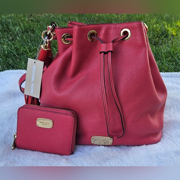 Michael Kors Handbags - Michael Kors RED BUNDLE - Shoulder Bag,  Bifold, and Tassle